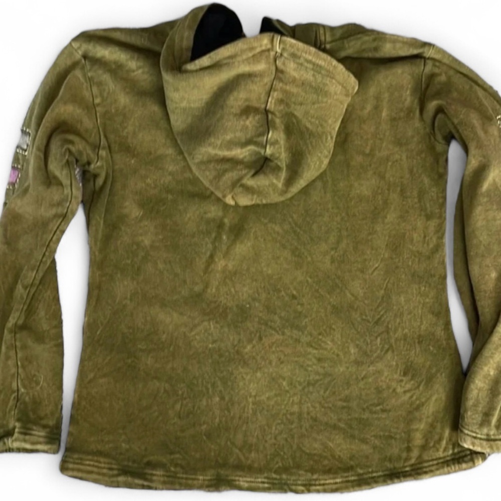 Kyber Outerware Womens XL Full Zip Fleece Hood Sweatshirt Green Rainbow Stripes - Picture 2 of 7